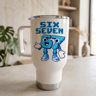 Dětský termohrnek „Six Seven – Modrá pixelová čísla 6 a 7“ – 450 ml